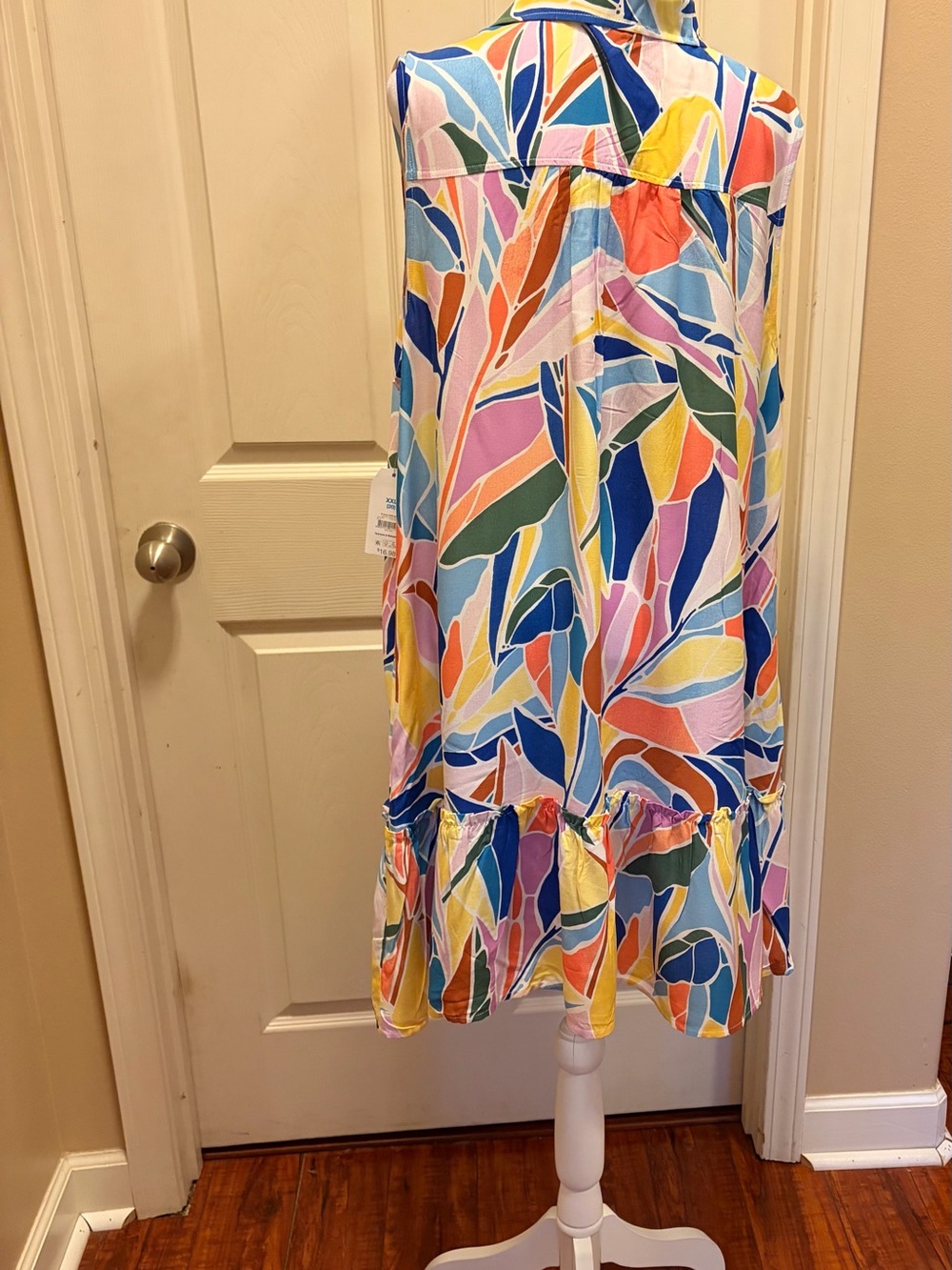 Time and Tru Multi-Color Sleeveless Button-Front Ruffle Hem Mini Dress - Picture 5 of 6